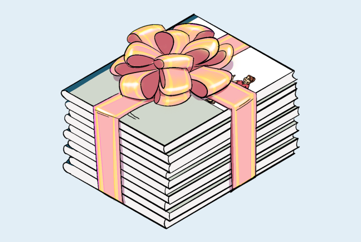A stack of ABA Visualized books tied with a bow