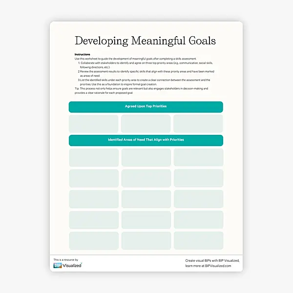 Developing Meaningful Goals Worksheet resource preview
