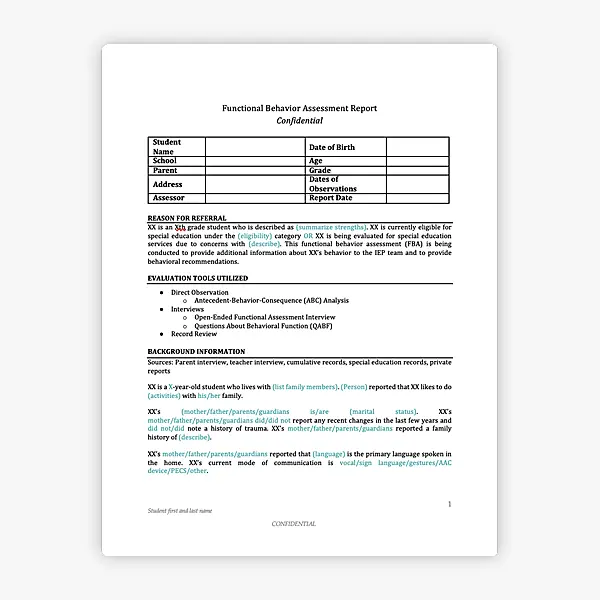 FBA Report Template Overview resource preview